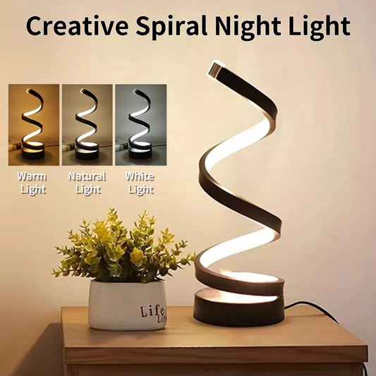 Creative Spiral USB LED Night Light - Dimmable 3 Colors Adjustable for Desk Table Bedroom Bedside Decor - Office Living Room